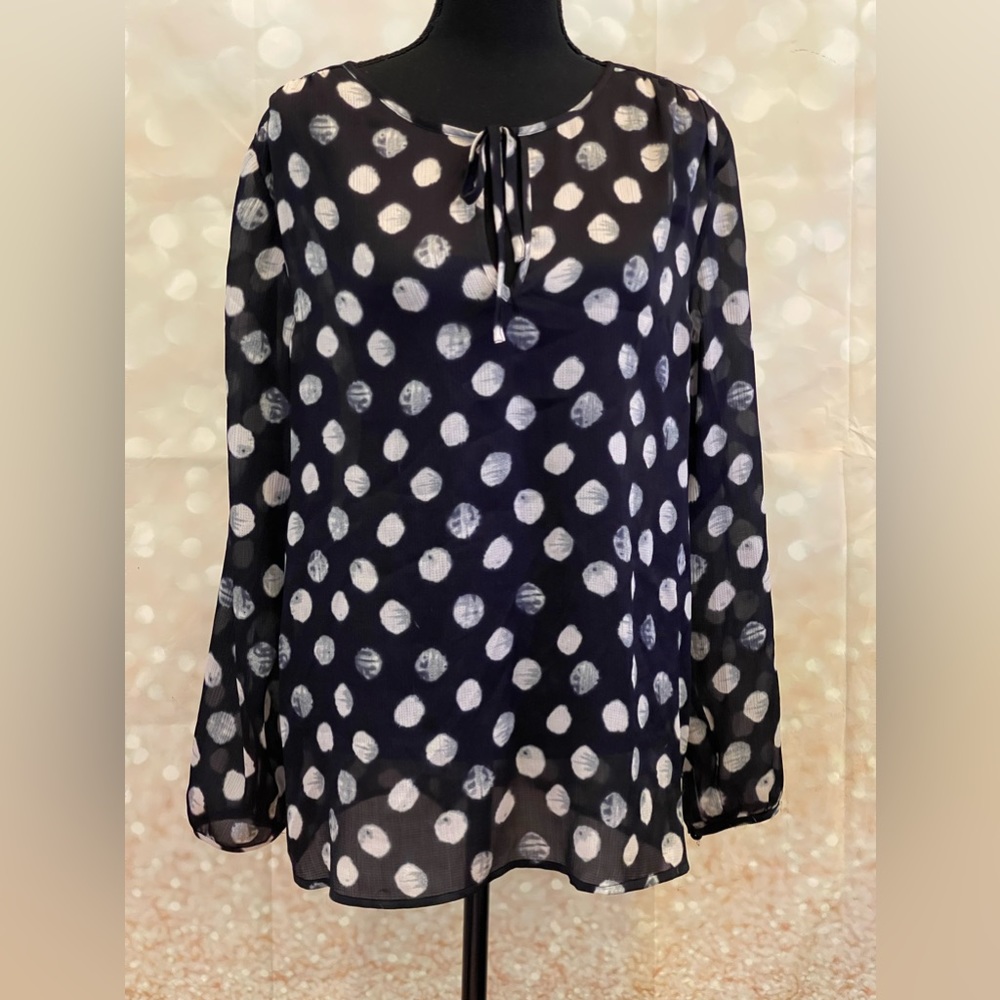 Coldwater Creek M Black‎ Sheath Blouse with Key Hole Long Sleeve